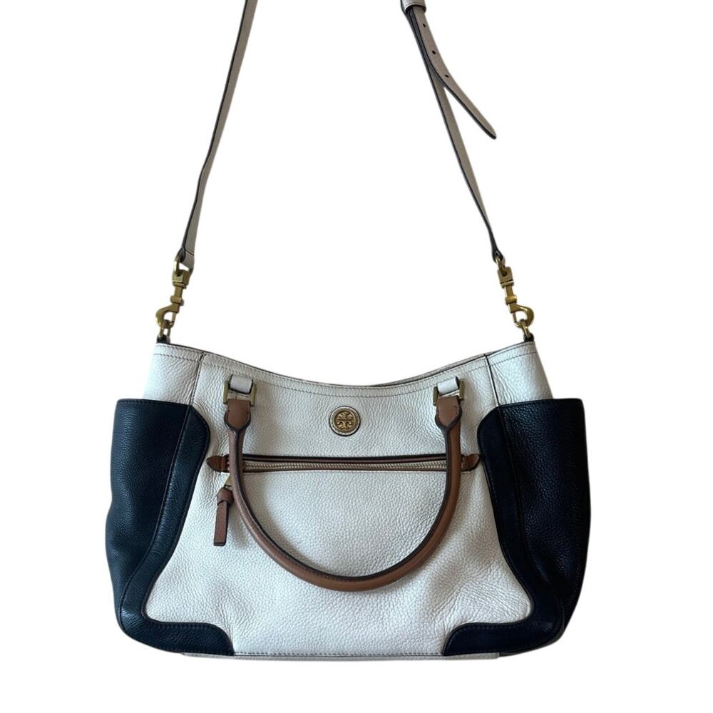 Tory Burch Frances Satchel‎ Colorblock Leather Navy Cream Tan